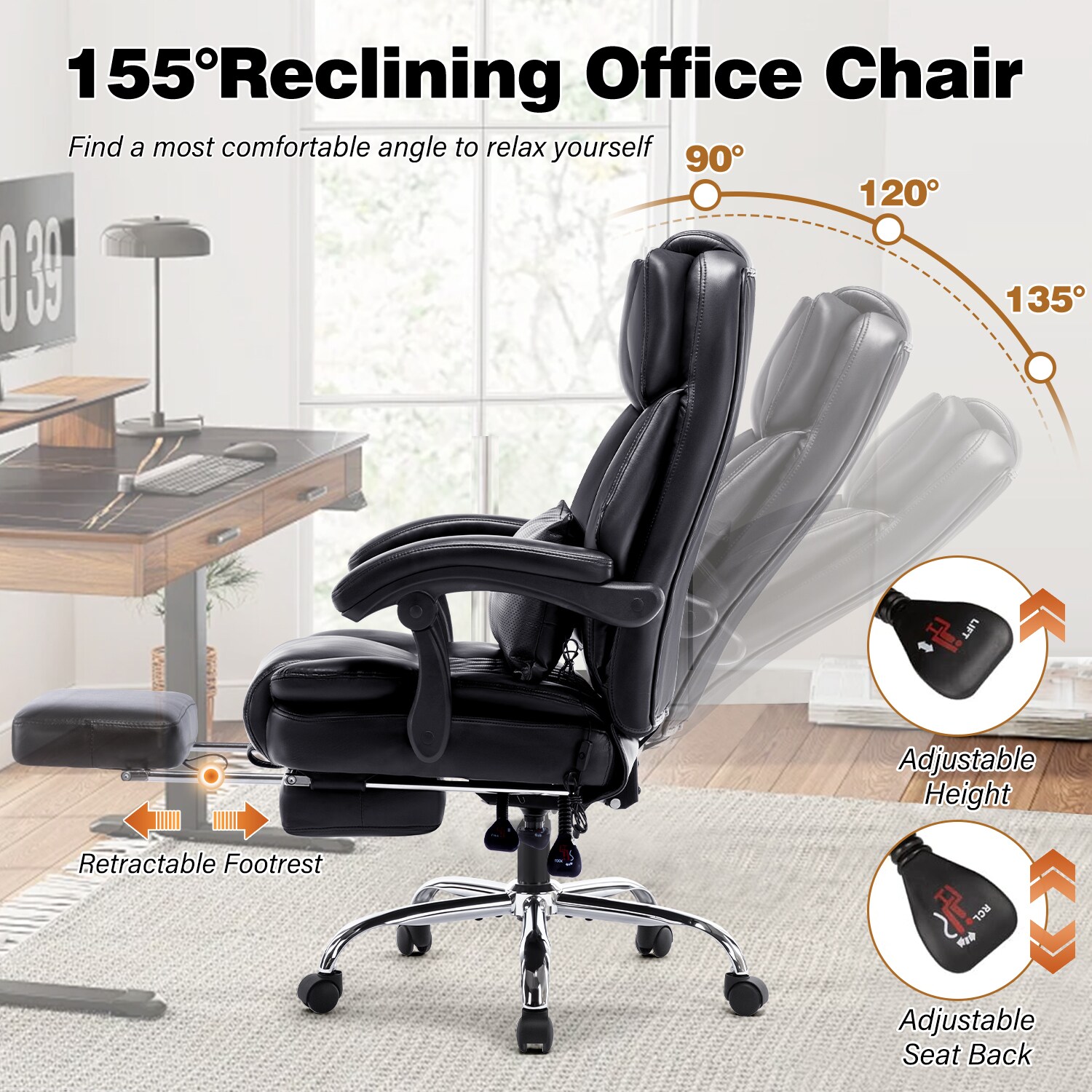 High Back Massage Reclining Office Chair With Footrest - Executive Computer Home Desk Massaging Lumbar Cushion, Adjustable Angle, Breathable Thick Padding For Comfort_maomaolike.com
